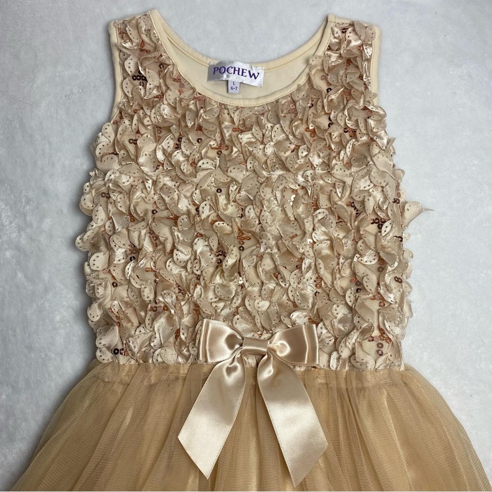 Pochew Elegant Cream Ruffled Dress Size 6/7 - Picture 2 of 12